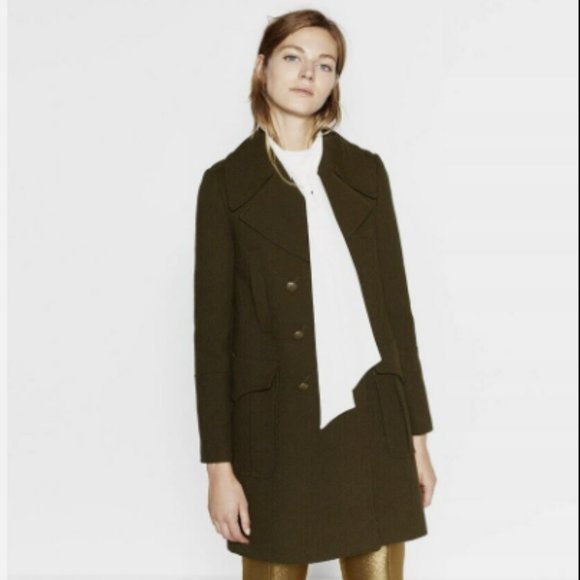 NWT ZARA COTTON WOOL KHAKI OLIVE GREEN DOUBLE BREASTED MILITARY COAT JACKET. M - Picture 2 of 14